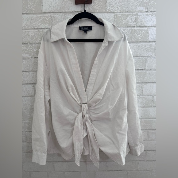 Eloquii Business Professional Women’s Front Tie Collared white Blouse  14 #1896 - Picture 1 of 9